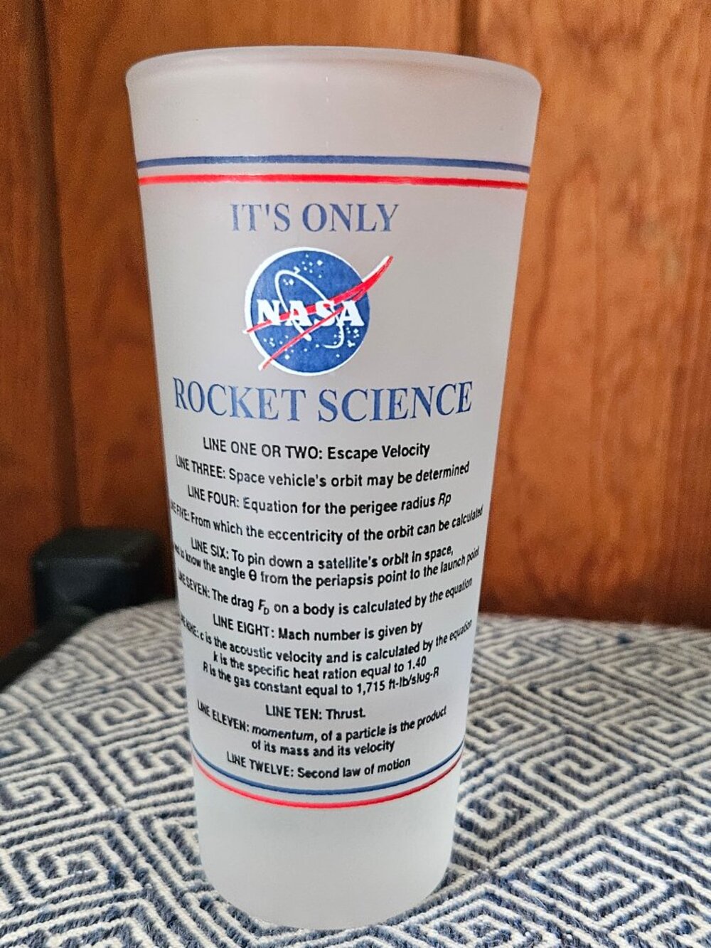 NASA Tall 7" Frosted 'It's Only Rocket Science' Souvenir Glass